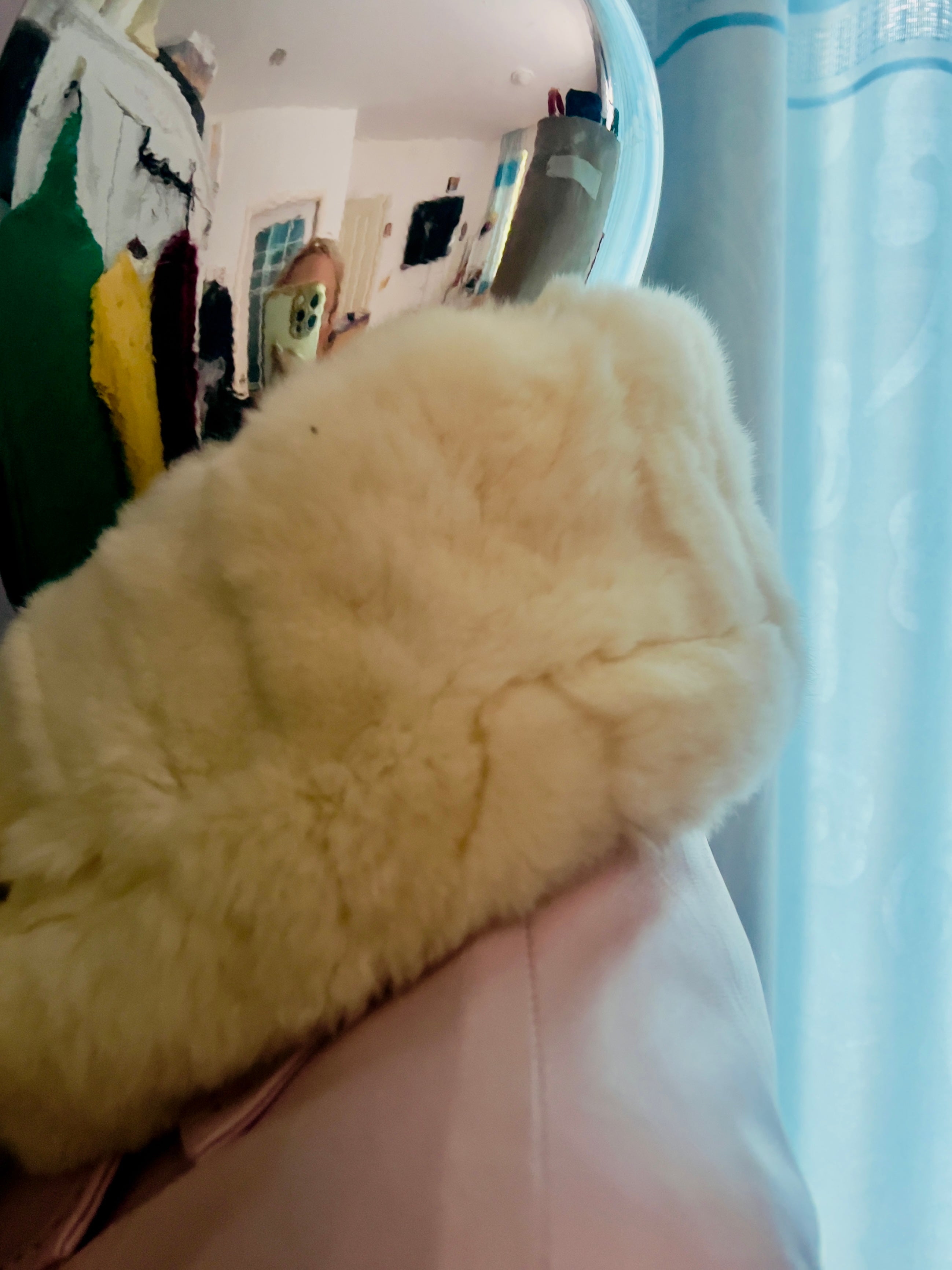 Vintage Feroux Ivory Rabbit Fur Stole / Hat — Japanese Brand — One Size