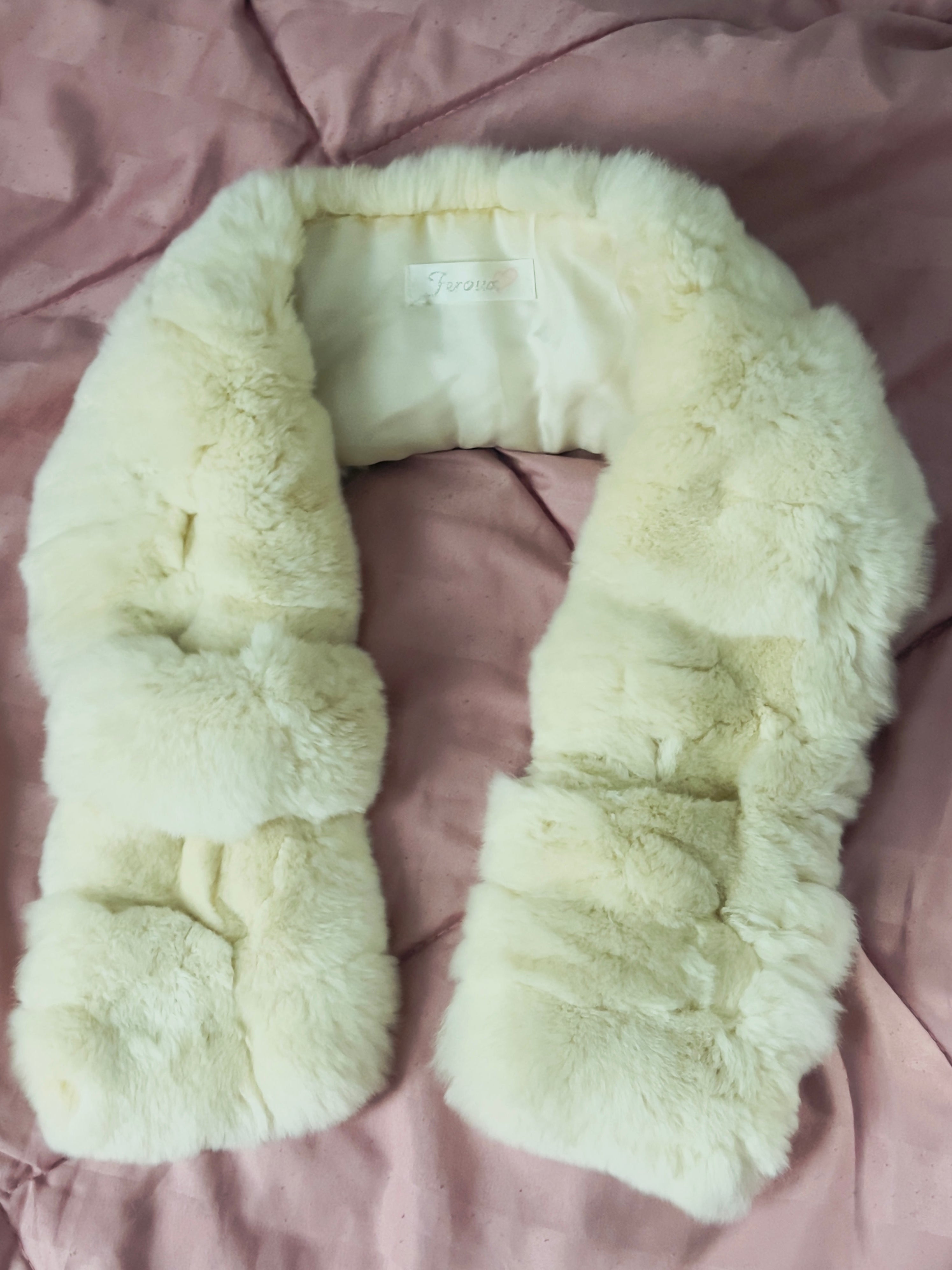 Vintage Feroux Ivory Rabbit Fur Stole / Hat — Japanese Brand — One Size