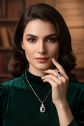 Garnet & CZ Sterling Silver Jewelry Set
