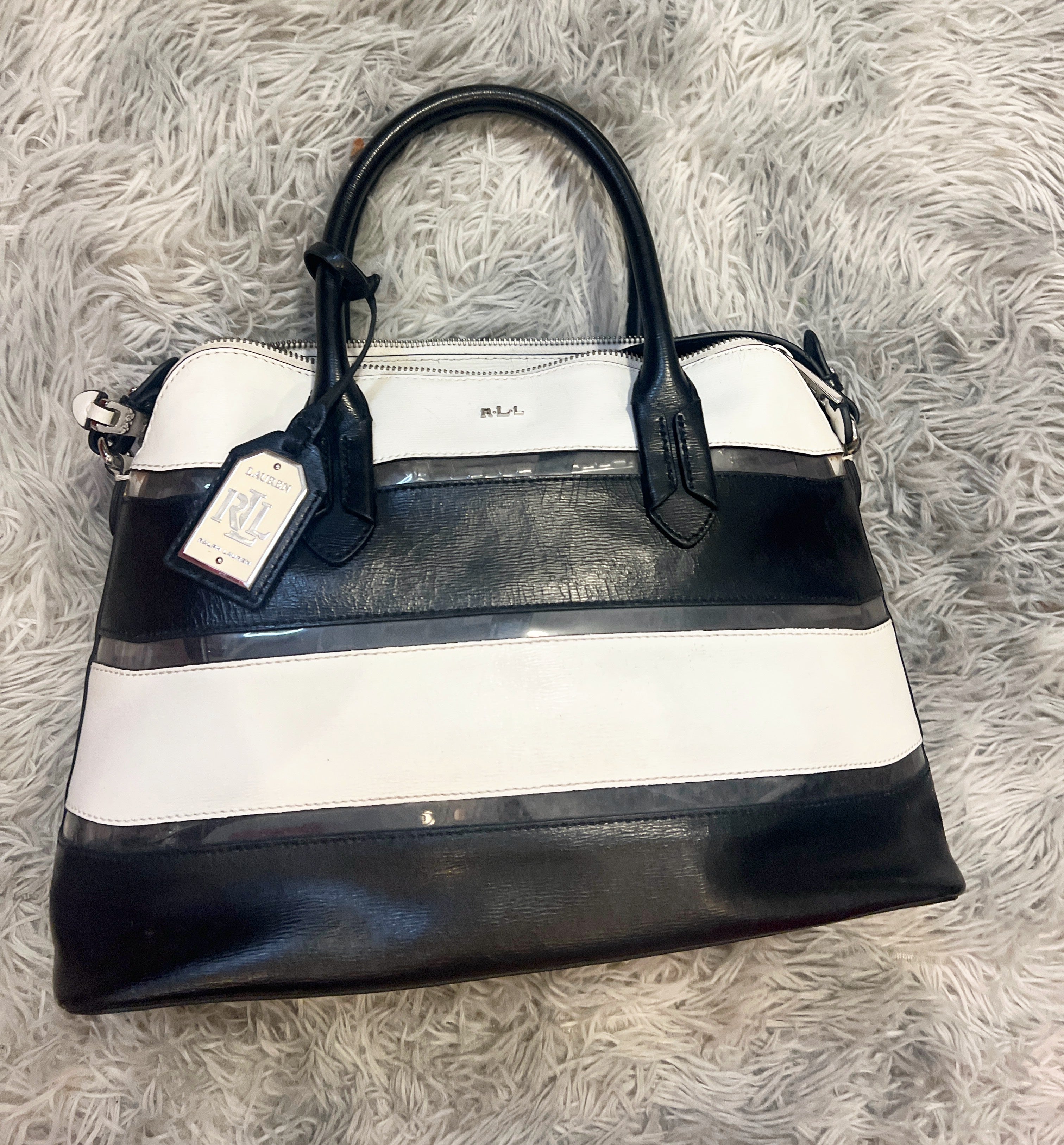 Lauren Ralph Lauren (LRL). Transparent PVC, genuine black and white leather