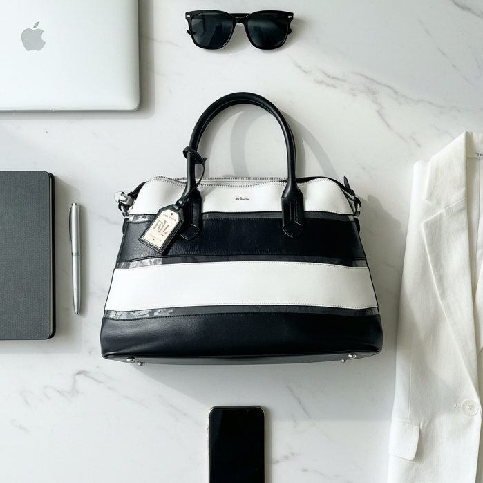 Lauren Ralph Lauren (LRL). Transparent PVC, genuine black and white leather
