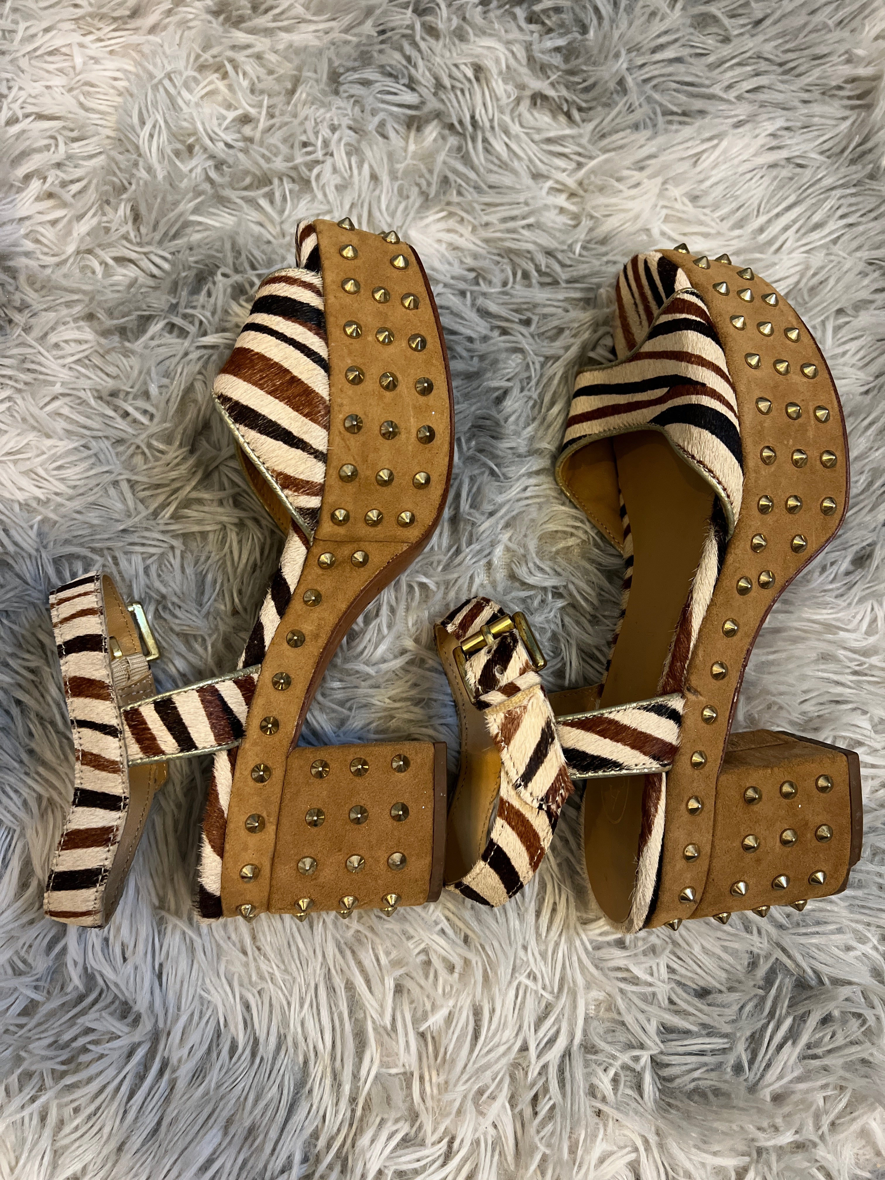 ASH — platform sandals with studs, pony hair