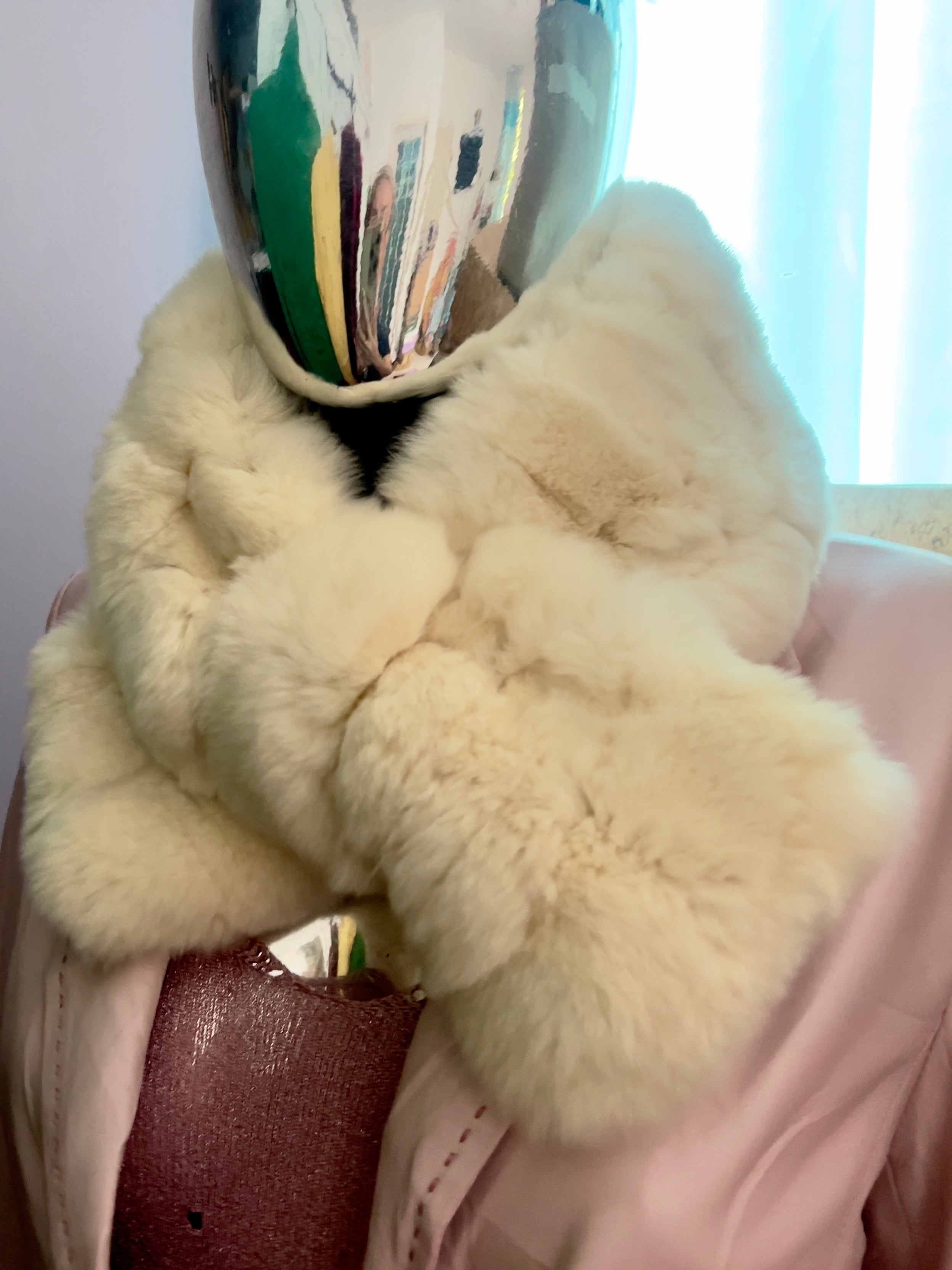Vintage Feroux Ivory Rabbit Fur Stole / Hat — Japanese Brand — One Size