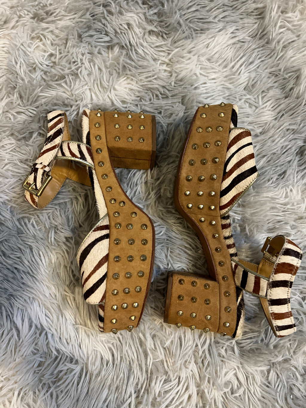 ASH — platform sandals with studs, pony hair
