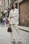 Vintage Japanese Haori Jacket Ivory Silk Cherry Blossom Floral Pattern Embroidered Kimono
