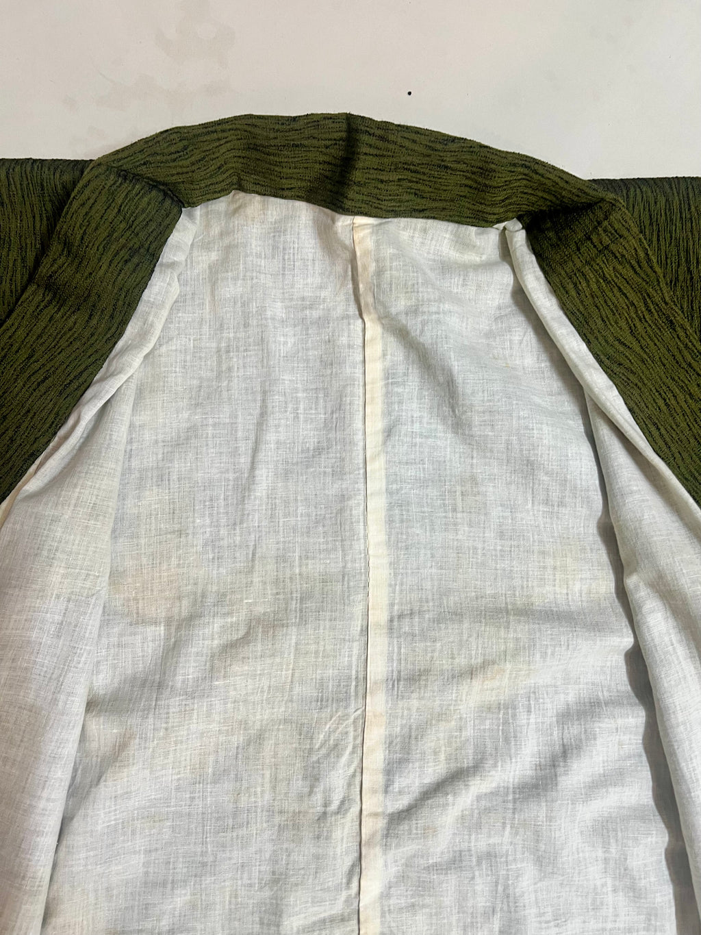 Vintage Japanese Kimono Nagagi — Olive Khaki Chirimen Texture
