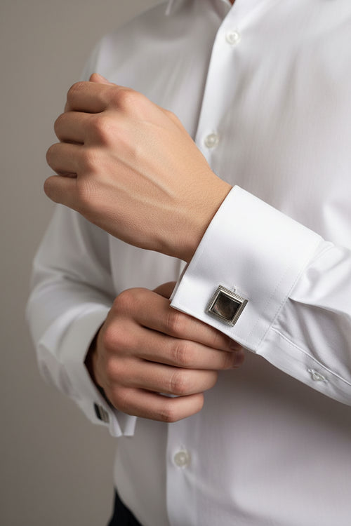 Dark mother-of-pearl square cufflinks silver plated