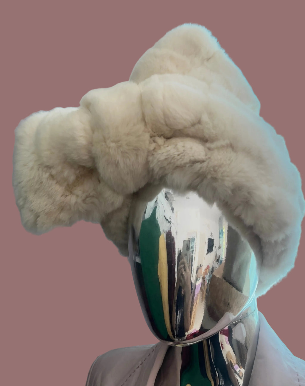 Vintage Feroux Ivory Rabbit Fur Stole / Hat — Japanese Brand — One Size