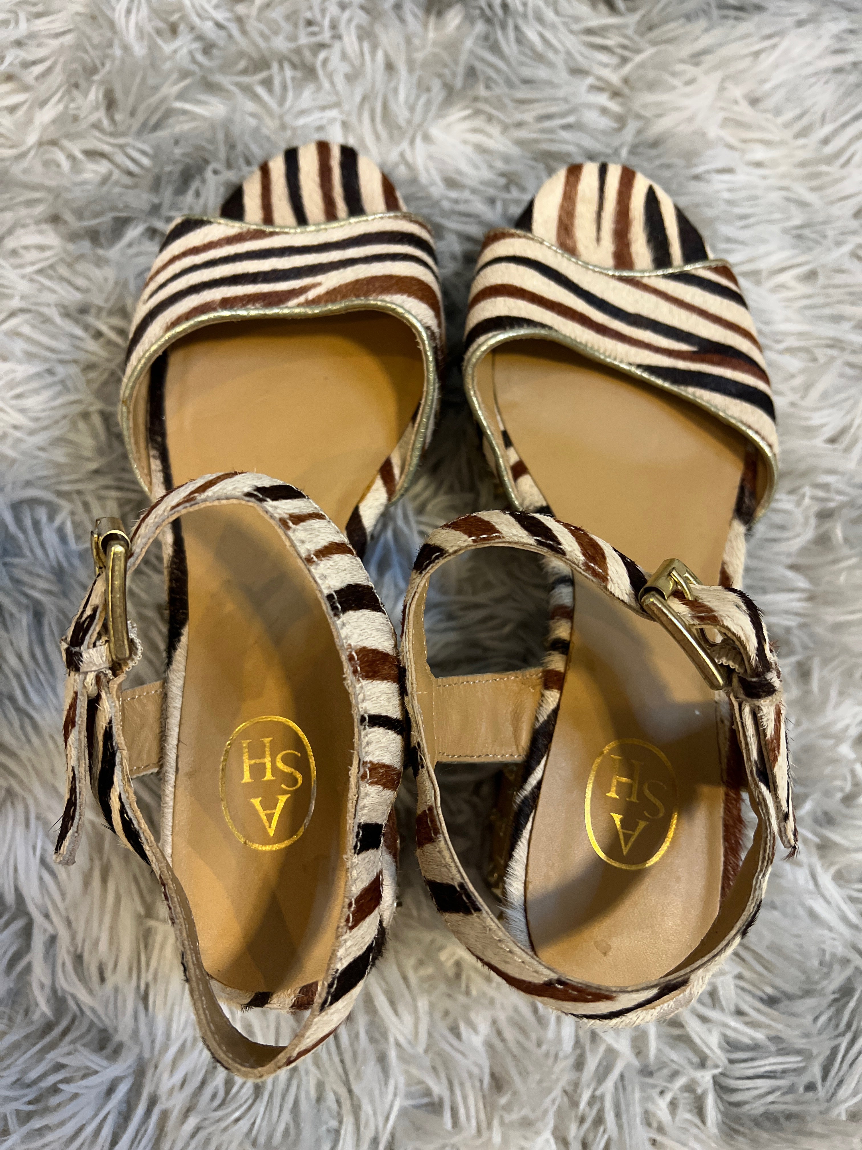 ASH — platform sandals with studs, pony hair