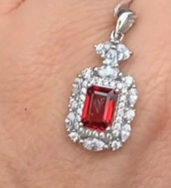Garnet & CZ Sterling Silver Jewelry Set
