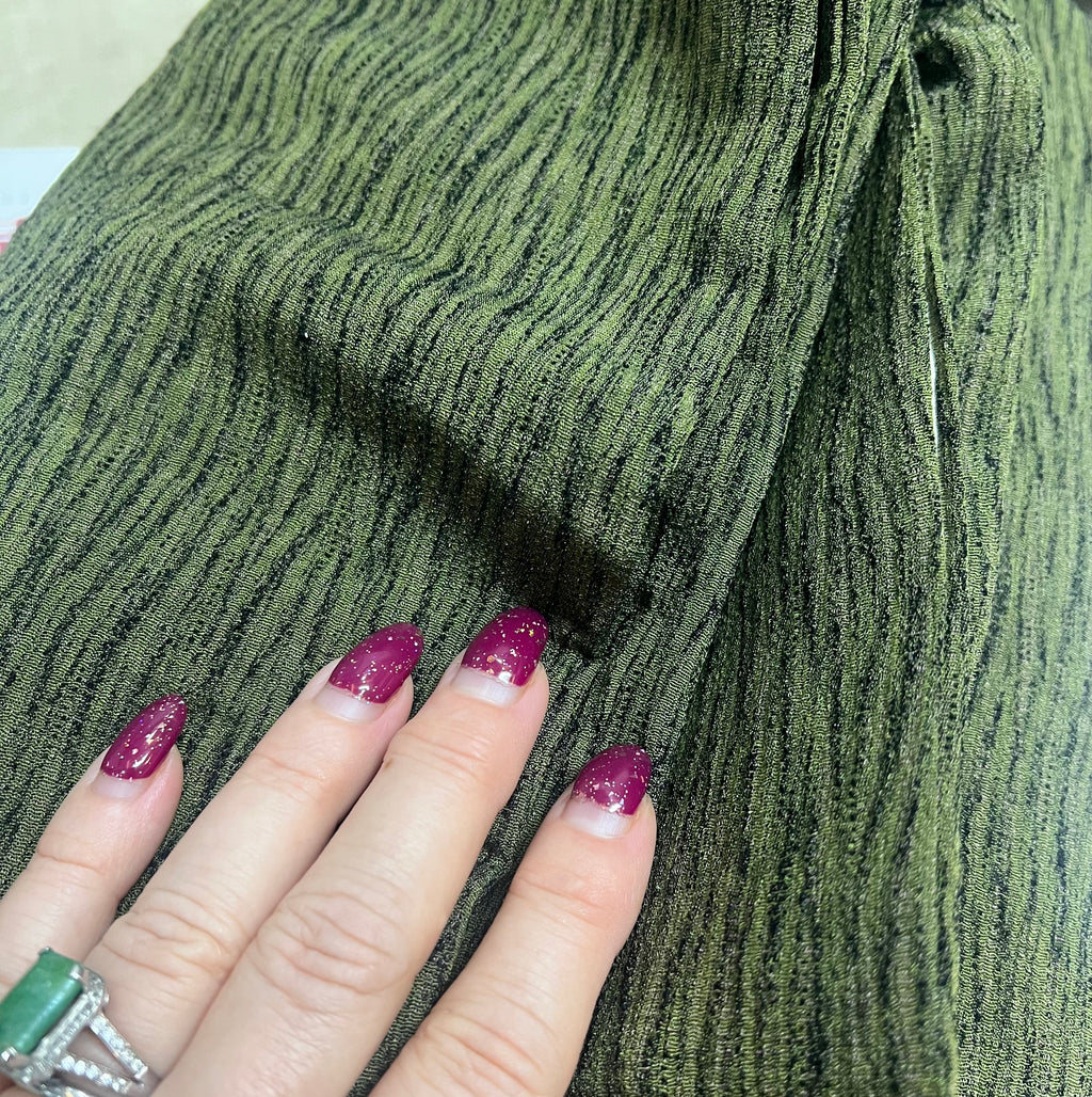 Vintage Japanese Kimono Nagagi — Olive Khaki Chirimen Texture