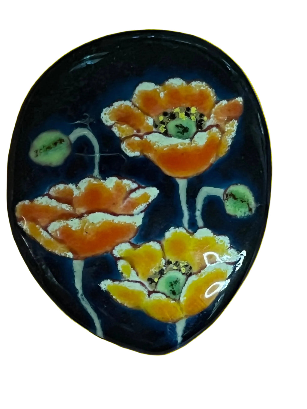 Vintage Japanese Cloisonné Brooch — Poppies on Midnight sky