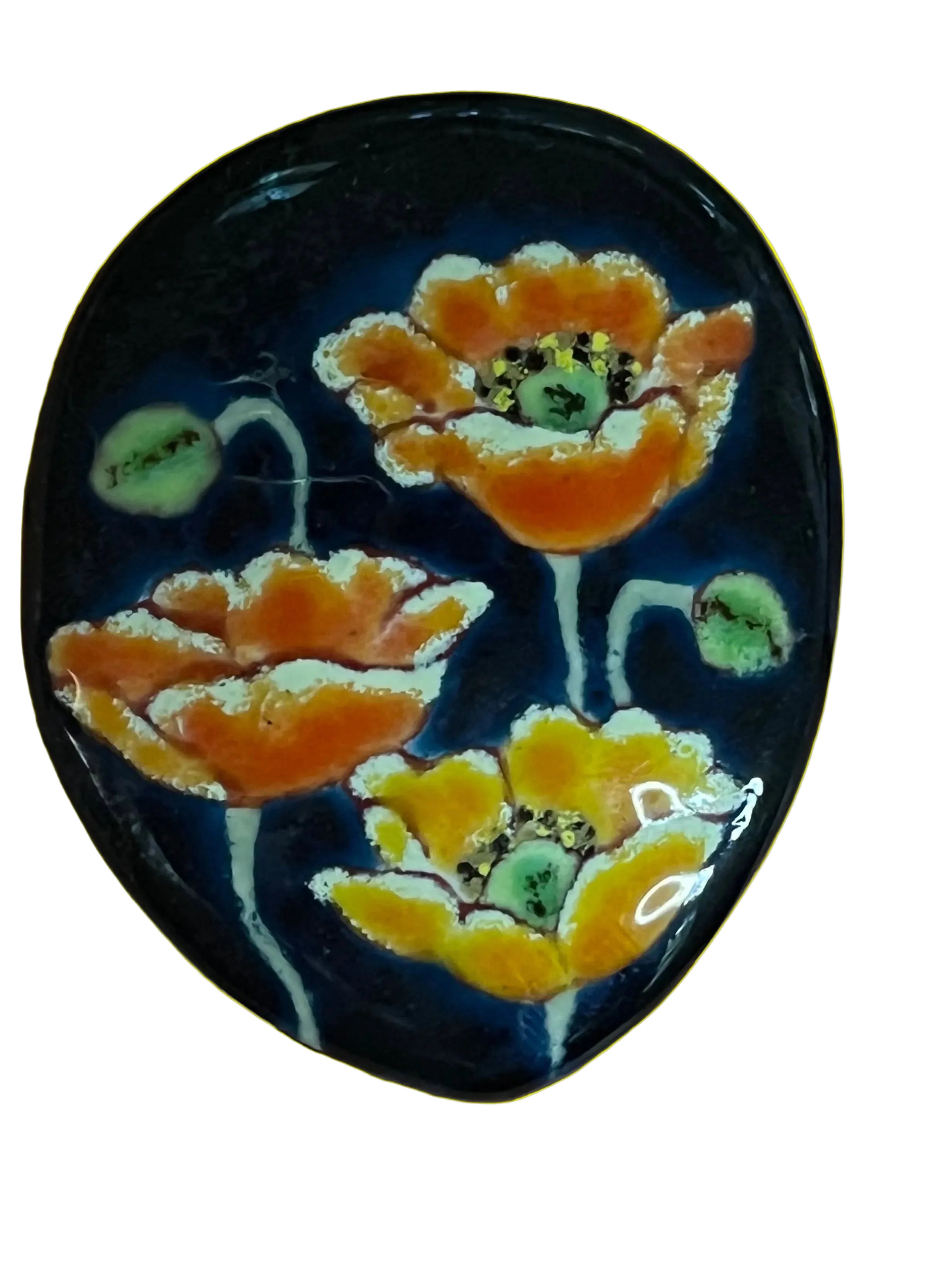 Vintage Japanese Cloisonné Brooch — Poppies on Midnight sky