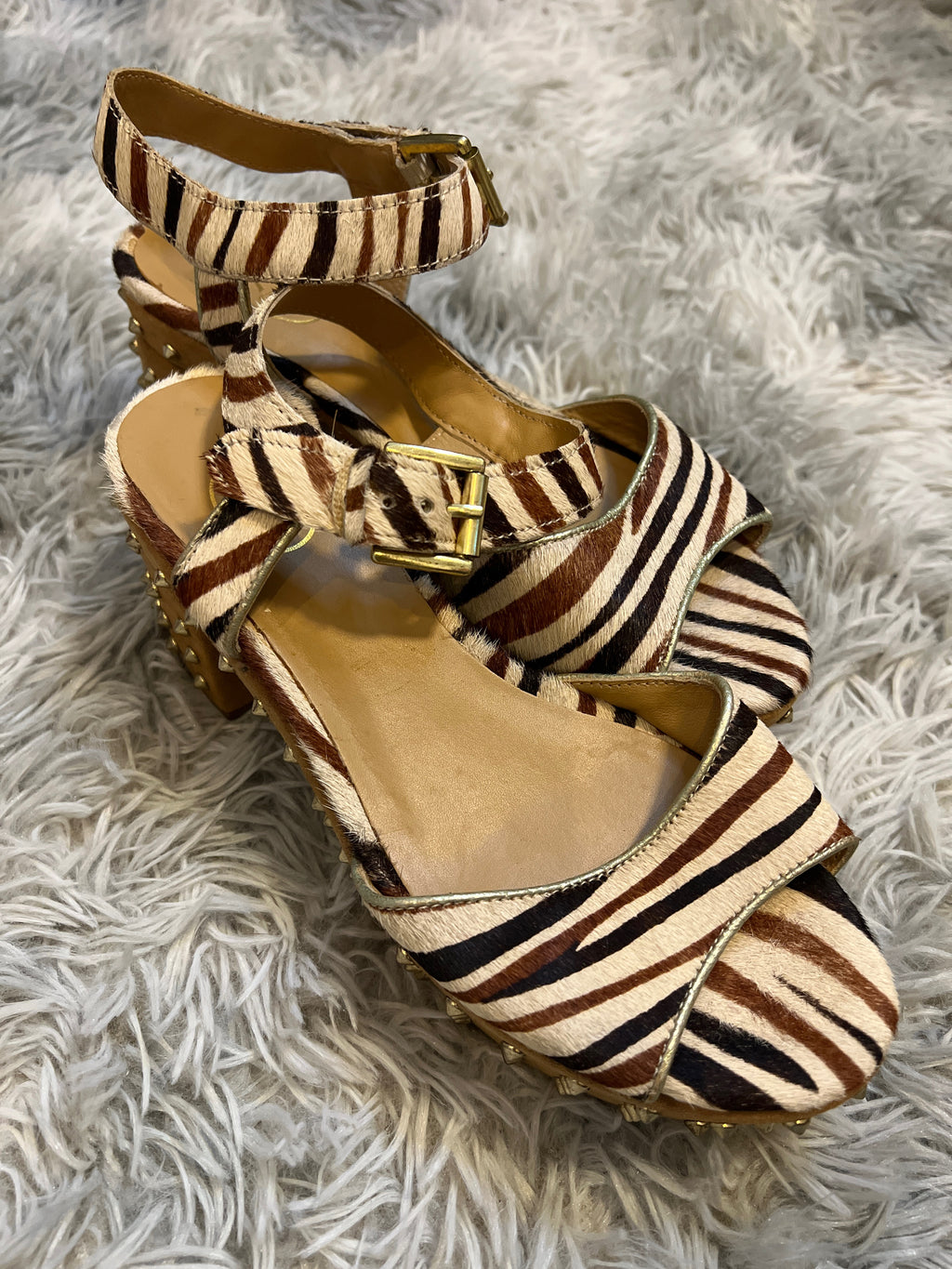 ASH — platform sandals with studs, pony hair