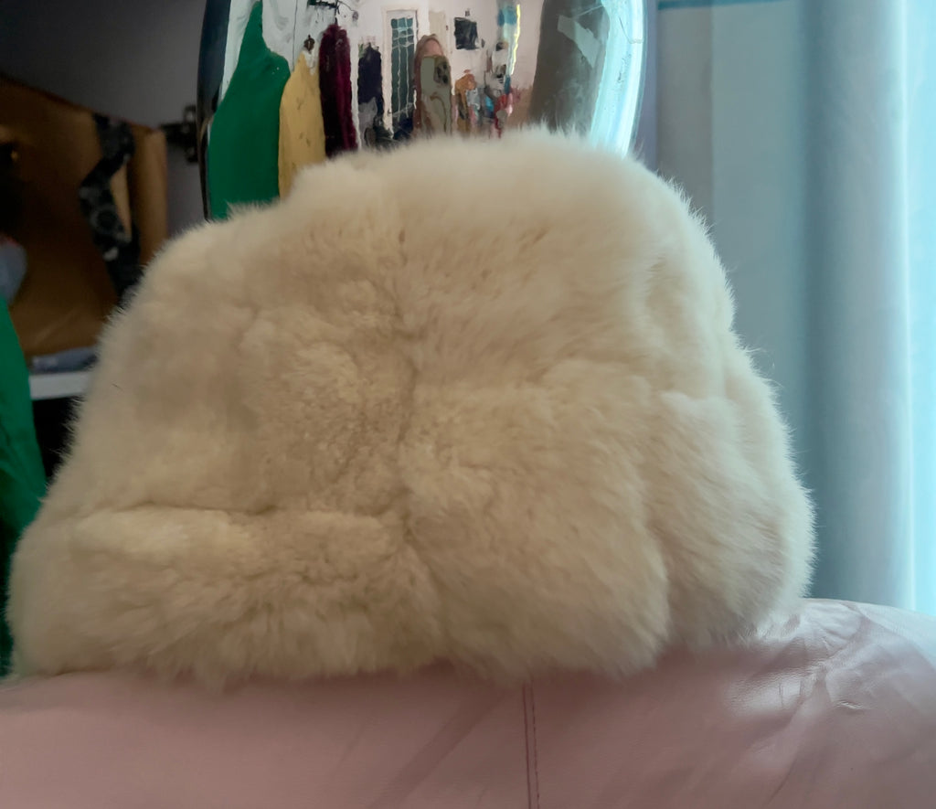 Vintage Feroux Ivory Rabbit Fur Stole / Hat — Japanese Brand — One Size