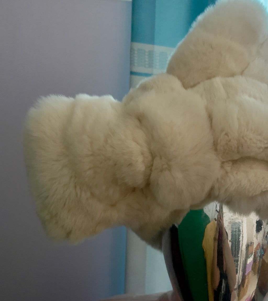 Vintage Feroux Ivory Rabbit Fur Stole / Hat — Japanese Brand — One Size