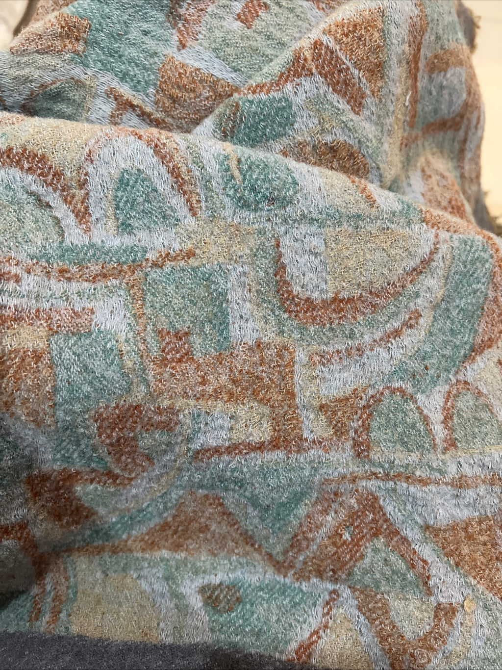 Cashmere Vintage Abstract Geometric Fringe Scarf | Soft Wool Blend Style Wrap