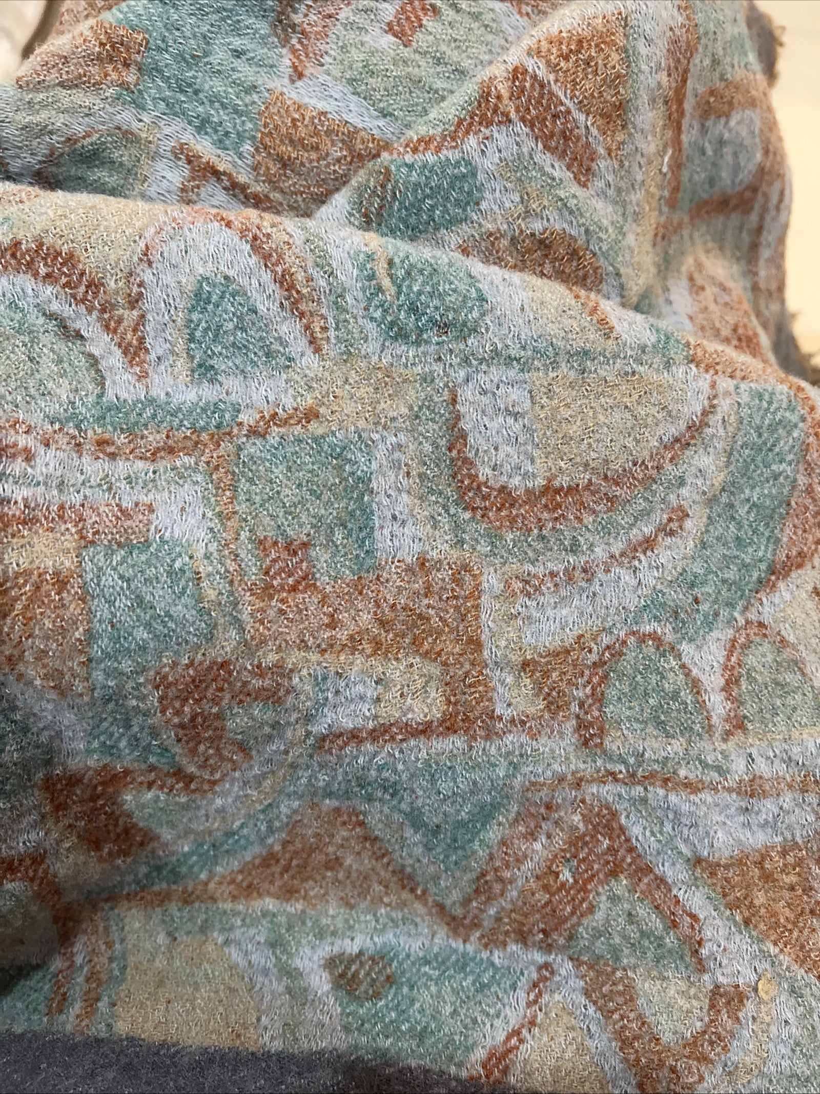 Cashmere Vintage Abstract Geometric Fringe Scarf | Soft Wool Blend Style Wrap