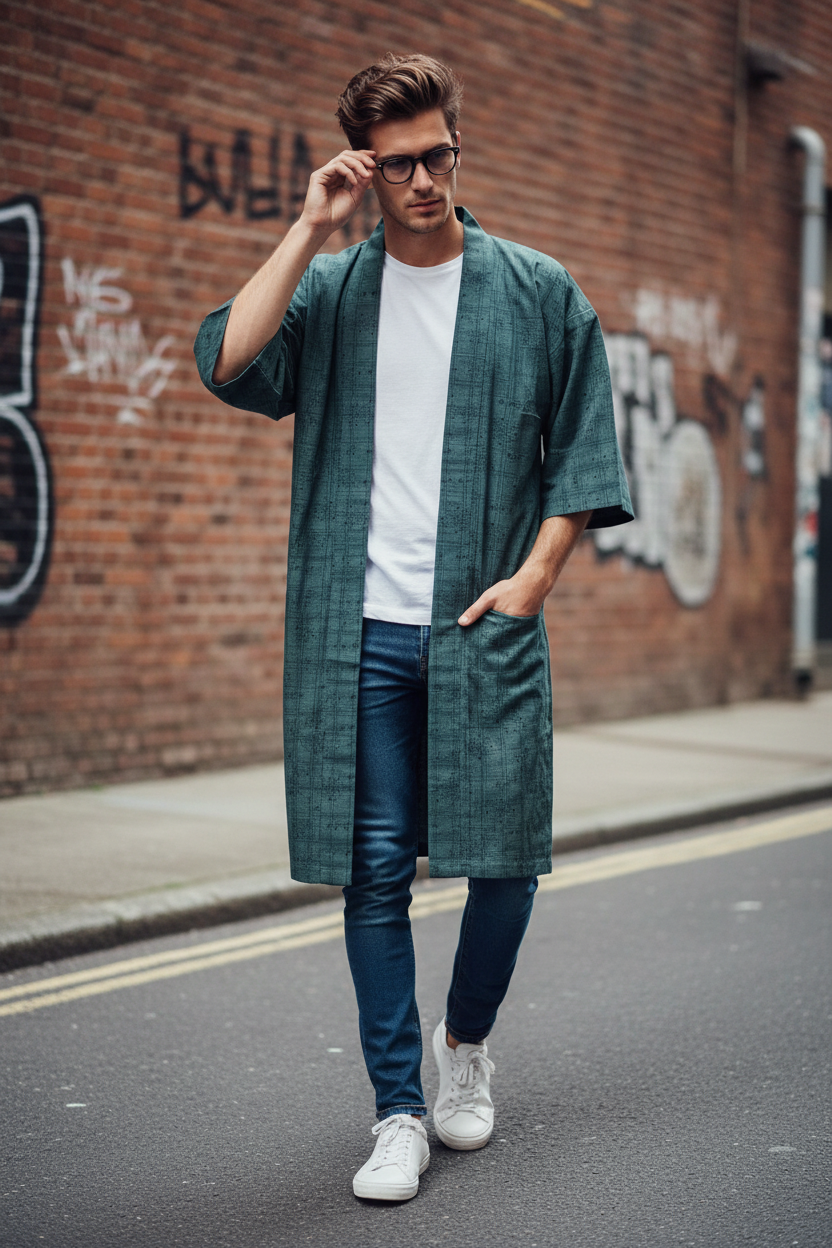 Men's Tsumugi Silk Kimono