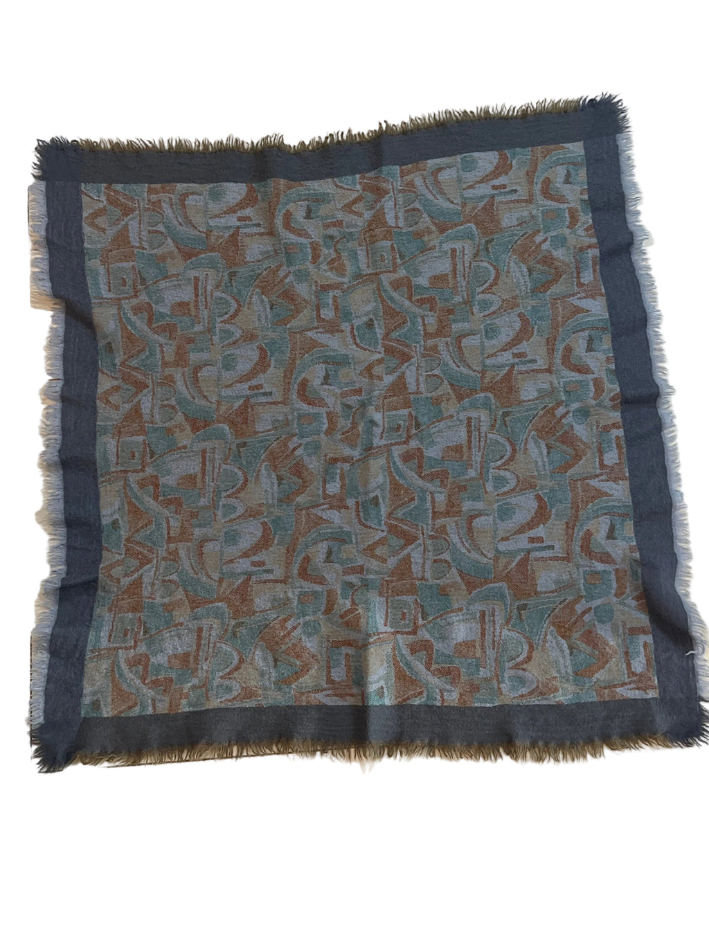 Cashmere Vintage Abstract Geometric Fringe Scarf | Soft Wool Blend Style Wrap