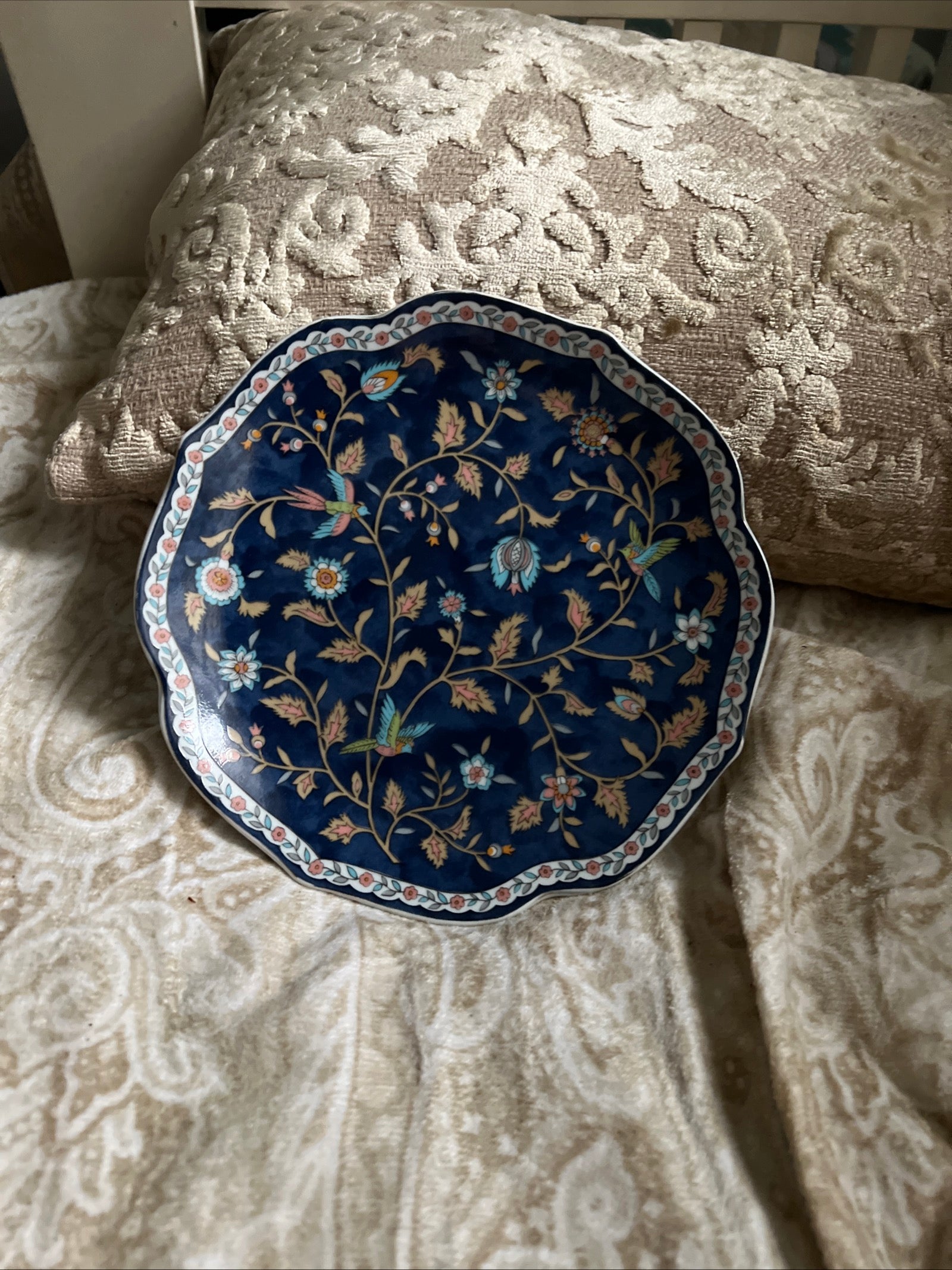 Vintage Takahashi Silk Road Hand Decorated Floral Blue Porcelain Plate 1983