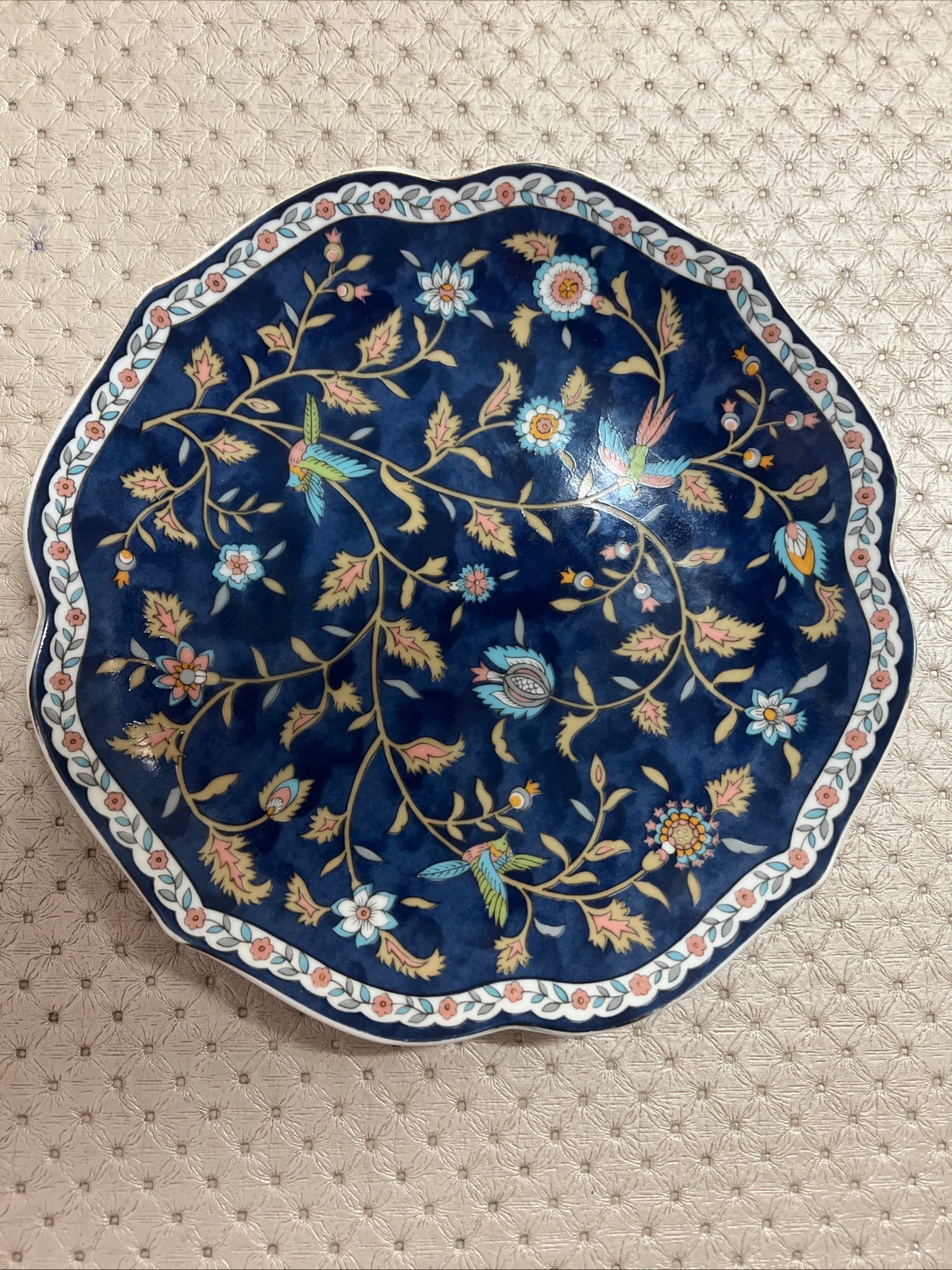 Vintage Takahashi Silk Road Hand Decorated Floral Blue Porcelain Plate 1983