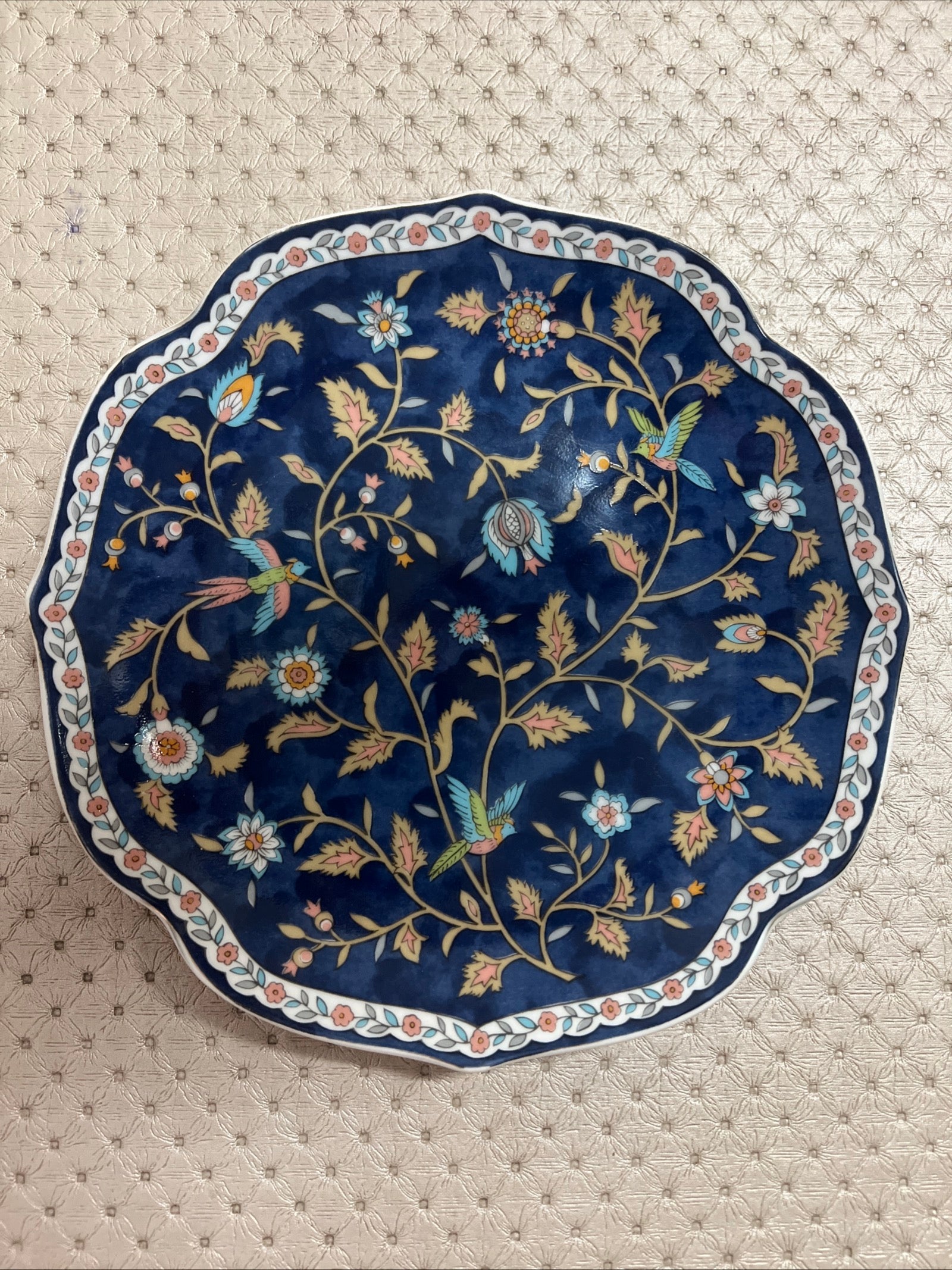 Vintage Takahashi Silk Road Hand Decorated Floral Blue Porcelain Plate 1983