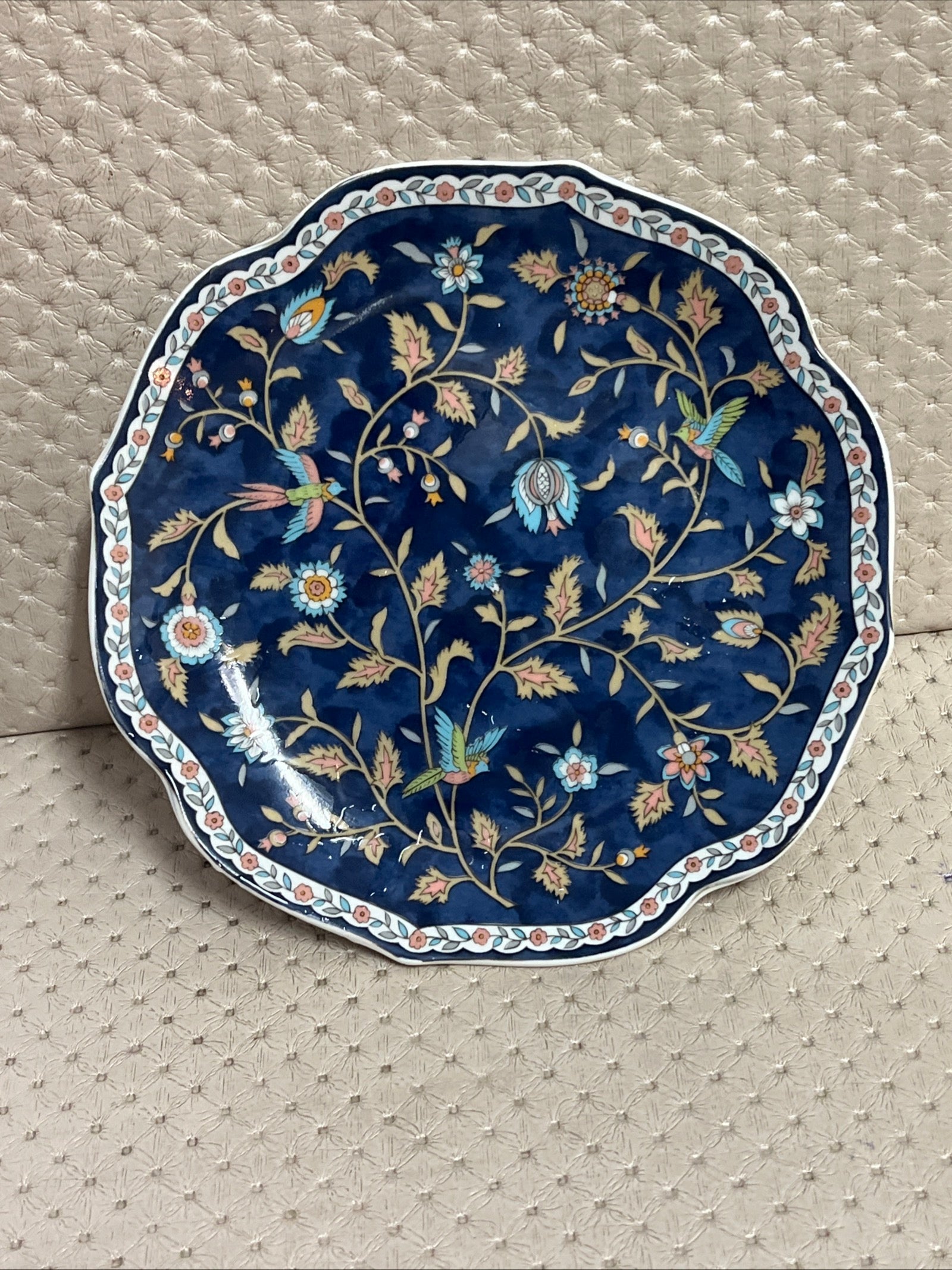 Vintage Takahashi Silk Road Hand Decorated Floral Blue Porcelain Plate 1983