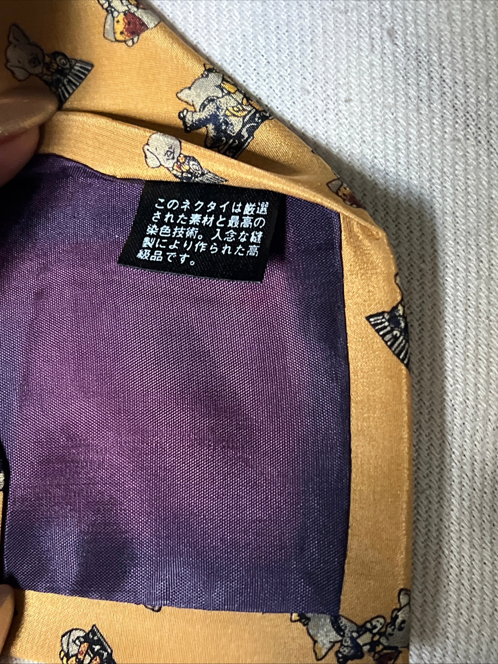 Vintage Japanese Silk Novelty Tie — Pigs in Ball Dresses — Special Hi Sense — Gold / Mustard