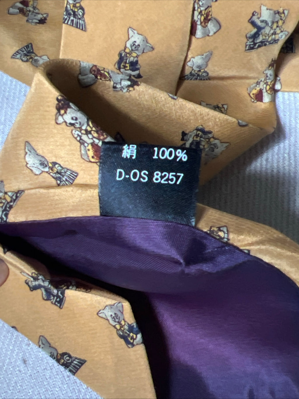 Vintage Japanese Silk Novelty Tie — Pigs in Ball Dresses — Special Hi Sense — Gold / Mustard