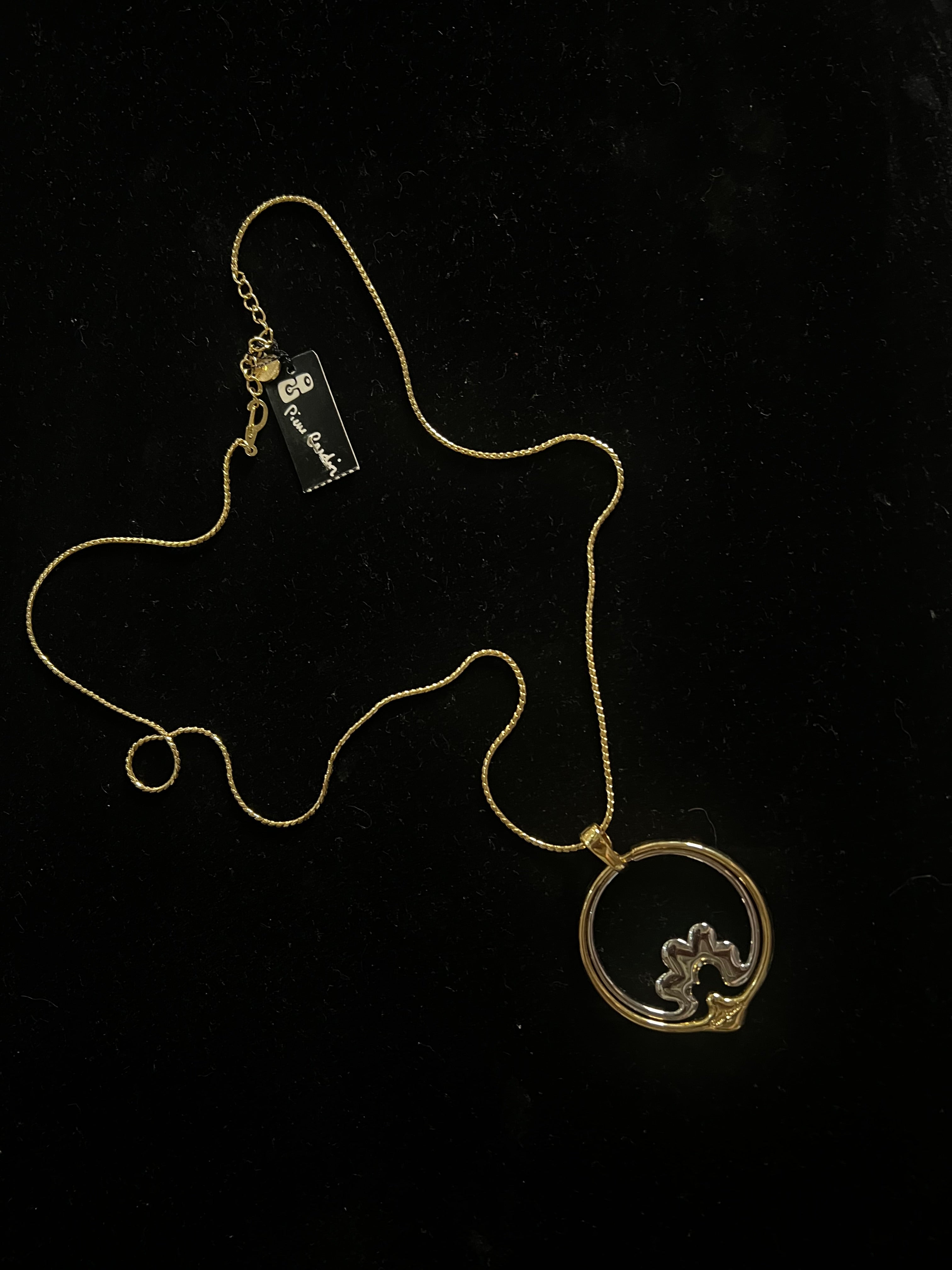 Vintage Pierre Cardin Modernist Pendant Necklace — Two-Tone Gold & Silver — Made in Japan — New With Tag