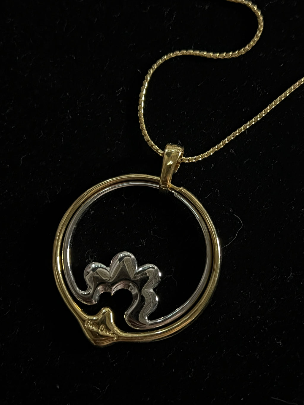 Vintage Pierre Cardin Modernist Pendant Necklace — Two-Tone Gold & Silver — Made in Japan — New With Tag