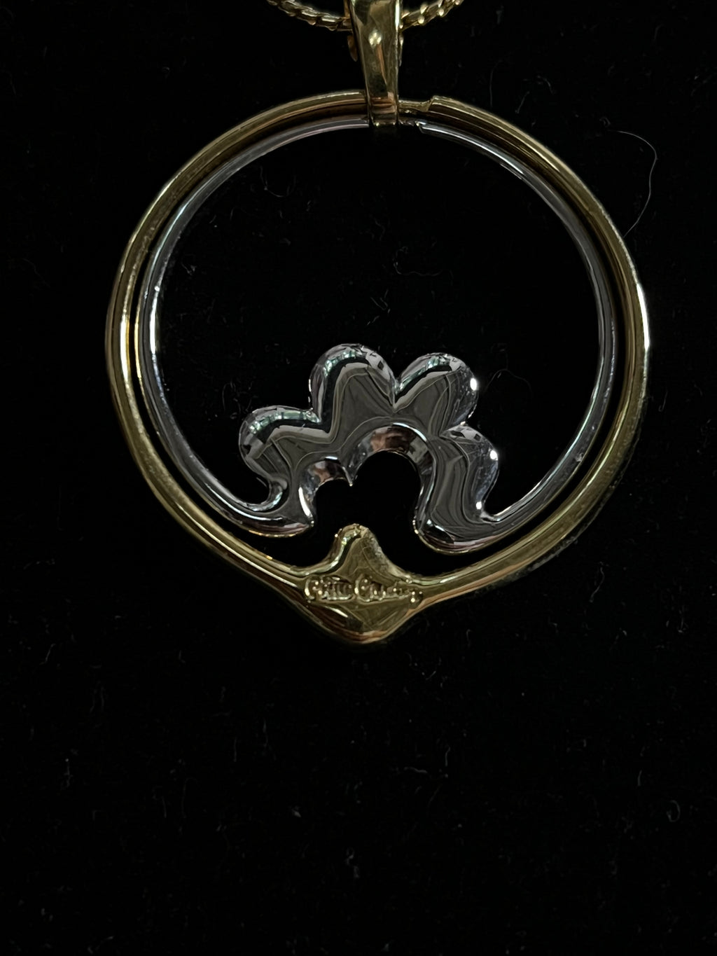 Vintage Pierre Cardin Modernist Pendant Necklace — Two-Tone Gold & Silver — Made in Japan — New With Tag