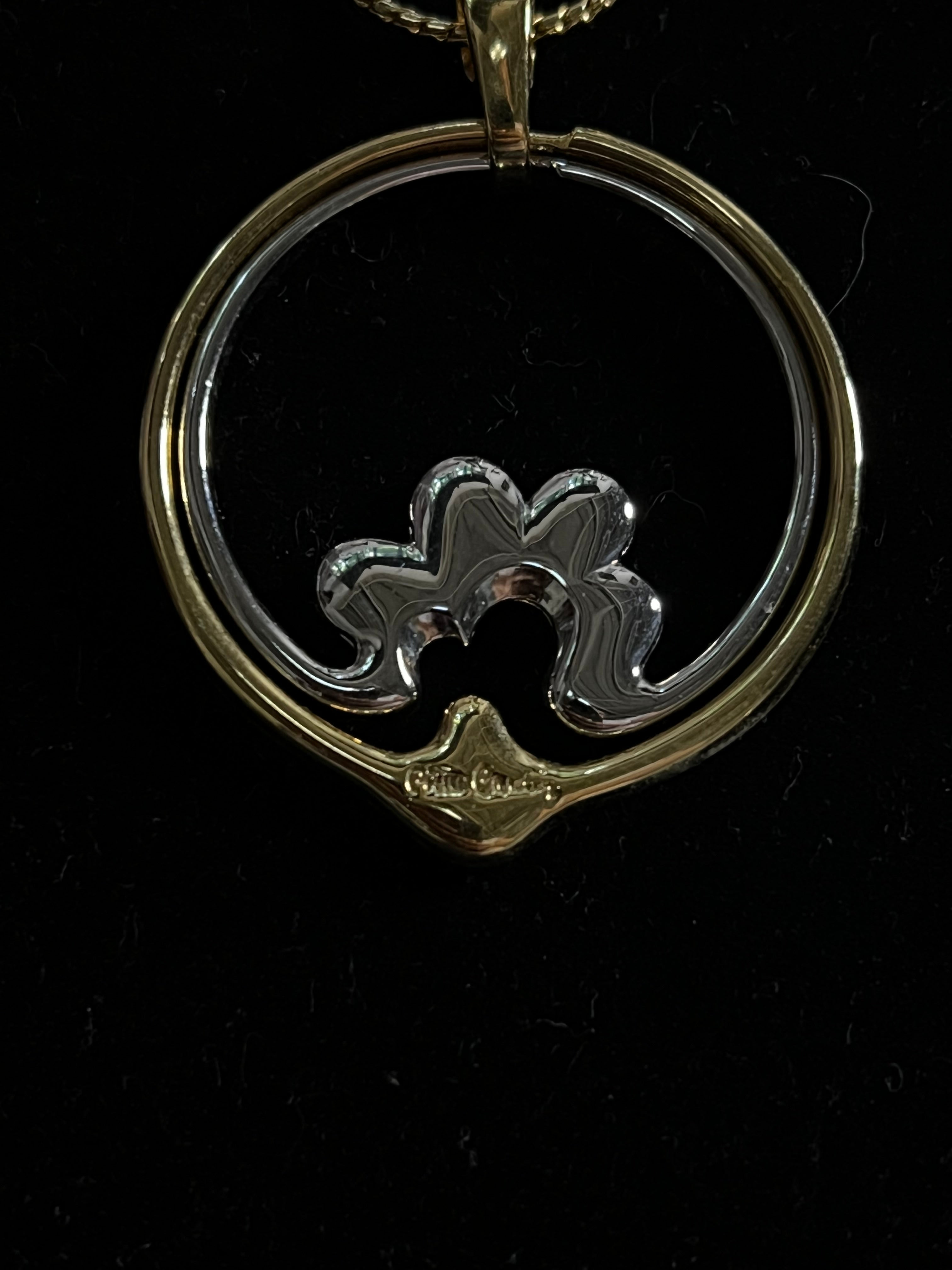 Vintage Pierre Cardin Modernist Pendant Necklace — Two-Tone Gold & Silver — Made in Japan — New With Tag
