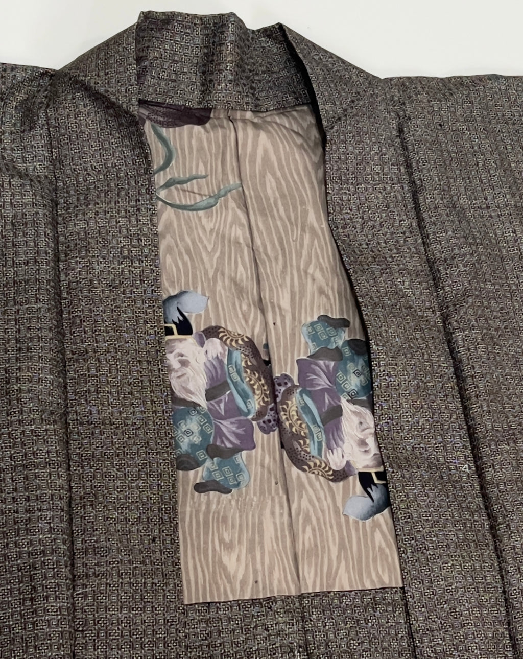Vintage Japanese Silk Tsumugi Haori Jacket | Woven Komon Pattern | Original Haori Himo
