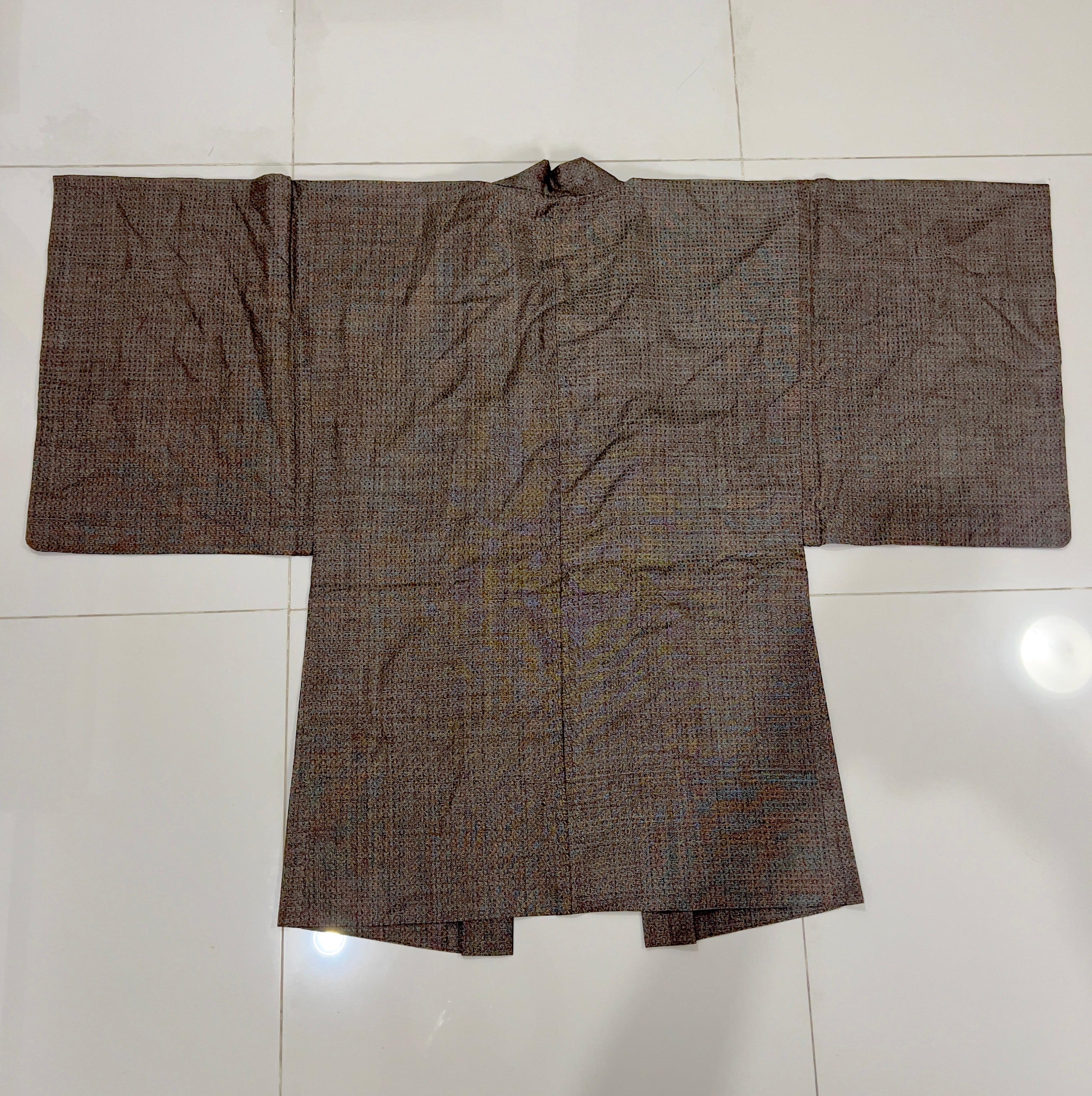 Vintage Japanese Silk Tsumugi Haori Jacket | Woven Komon Pattern | Original Haori Himo