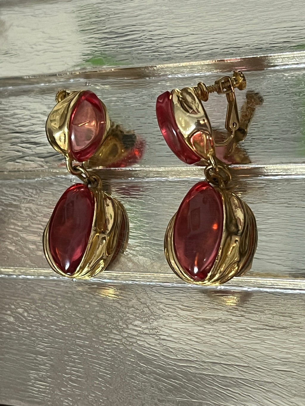 Vintage Napier Milano red cabochon clip-on earrings — pair