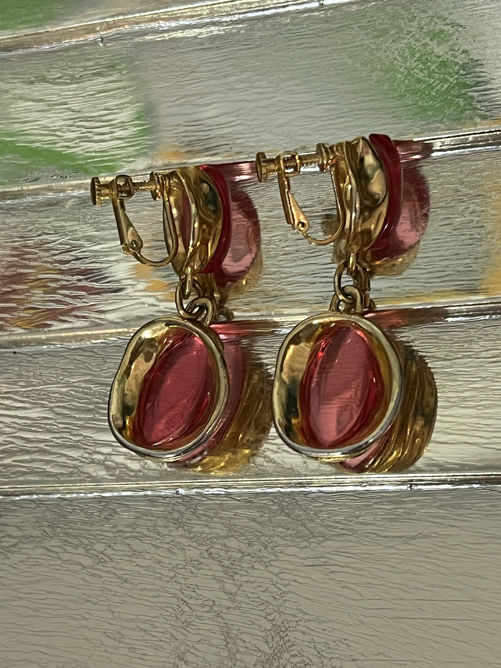 Vintage Napier Milano red cabochon clip-on earrings — back view