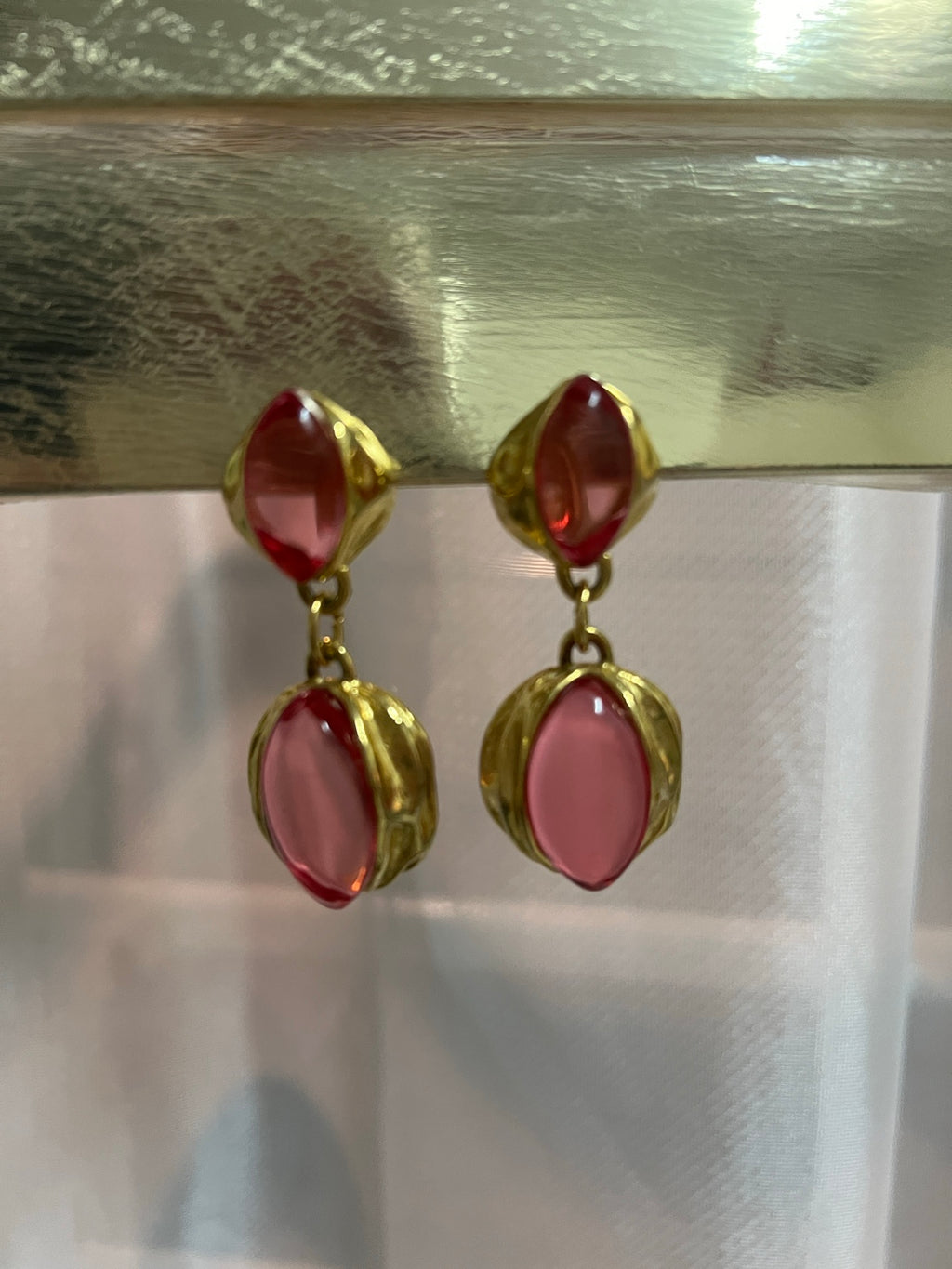 Vintage Napier Milano red cabochon clip-on earrings — detail