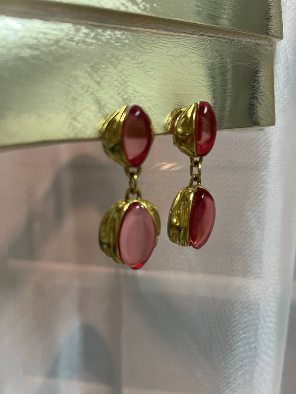 Vintage Napier Milano red cabochon clip-on earrings — front