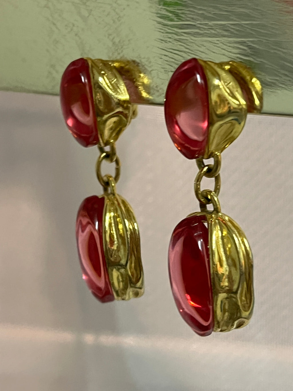 Vintage Napier Milano red cabochon clip-on earrings — front view