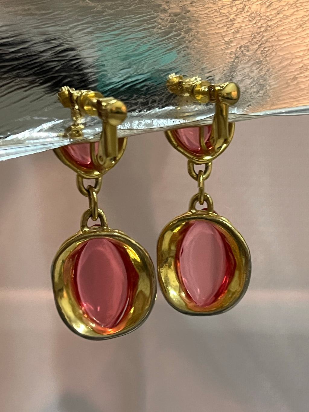 Vintage Napier Milano red cabochon clip-on earrings — clip backs