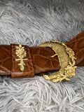 Vintage brown leather belt with gold buckle Made in Italy