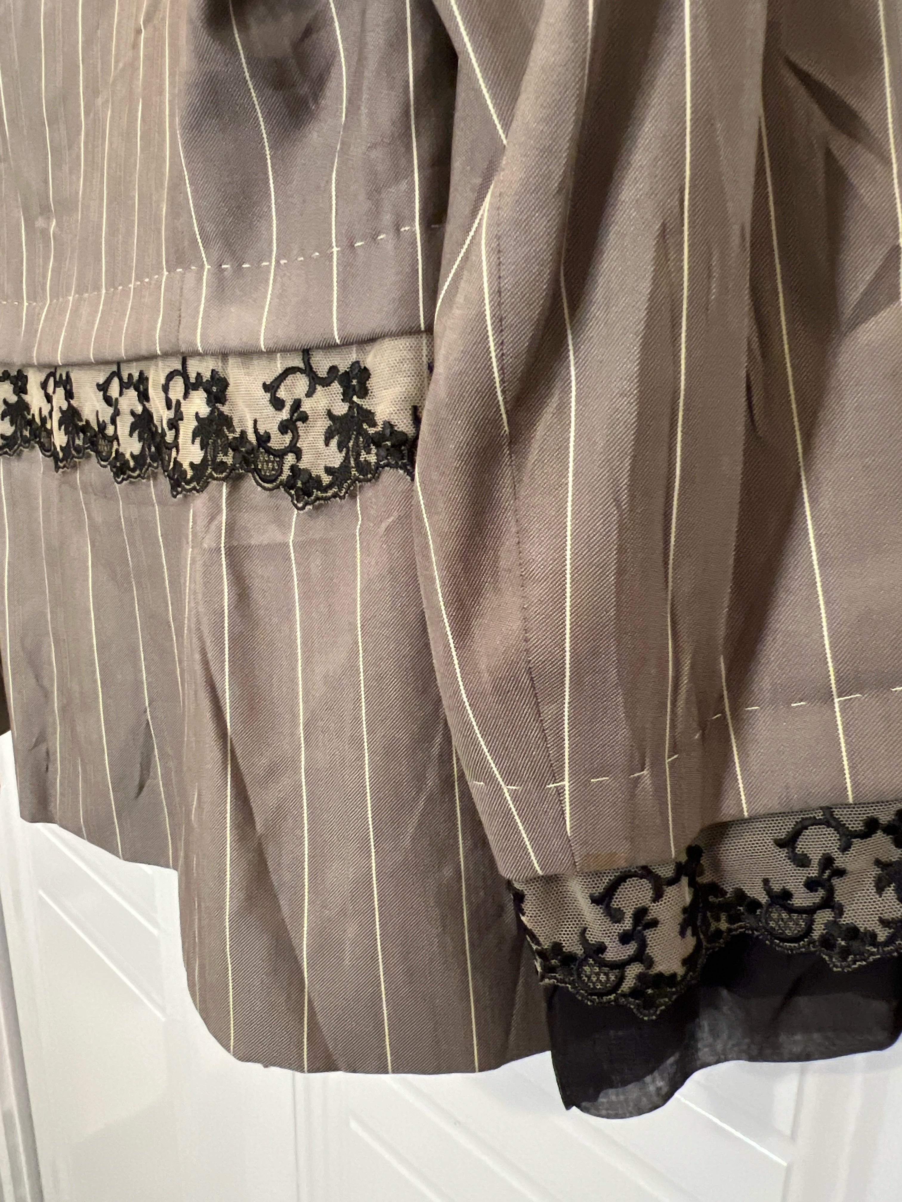 Tomaso Stefanelli Italian Designer Blazer | Size IT 44 / US 10 | Elegant Pinstripe Jacket with Lace Details
