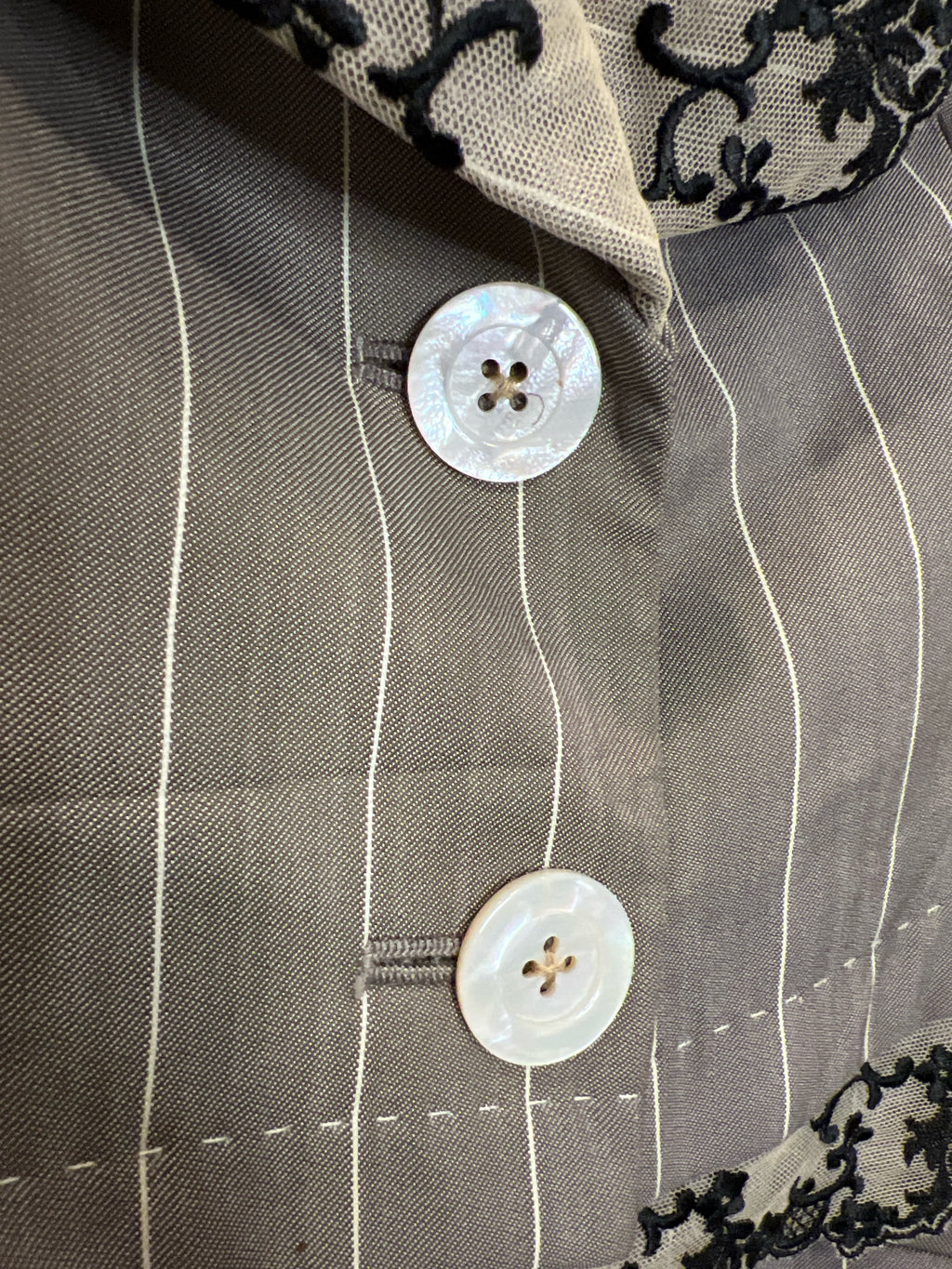 Tomaso Stefanelli Italian Designer Blazer | Size IT 44 / US 10 | Elegant Pinstripe Jacket with Lace Details