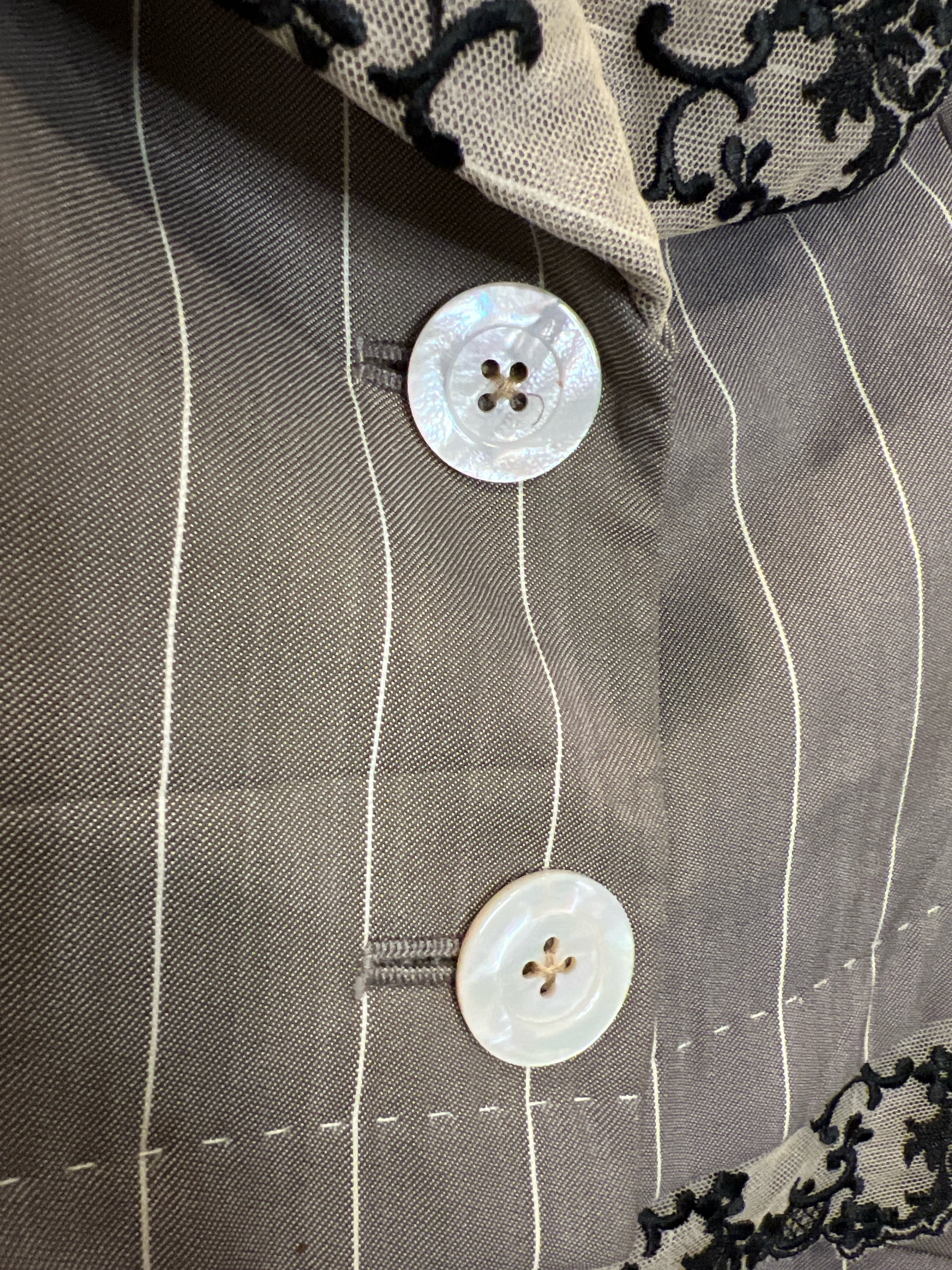Tomaso Stefanelli Italian Designer Blazer | Size IT 44 / US 10 | Elegant Pinstripe Jacket with Lace Details