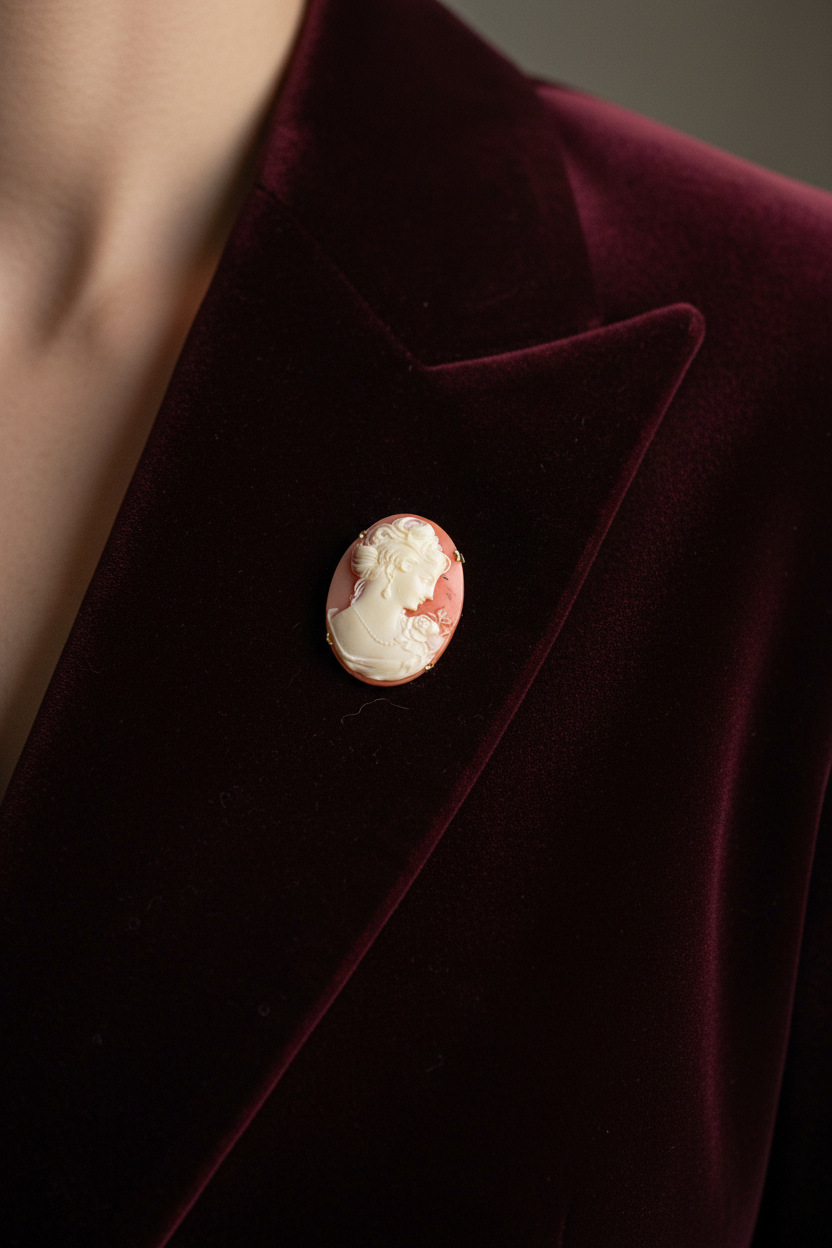 Vintage Cameo Brooch | Classical Lady Profile | Shell Cameo Style