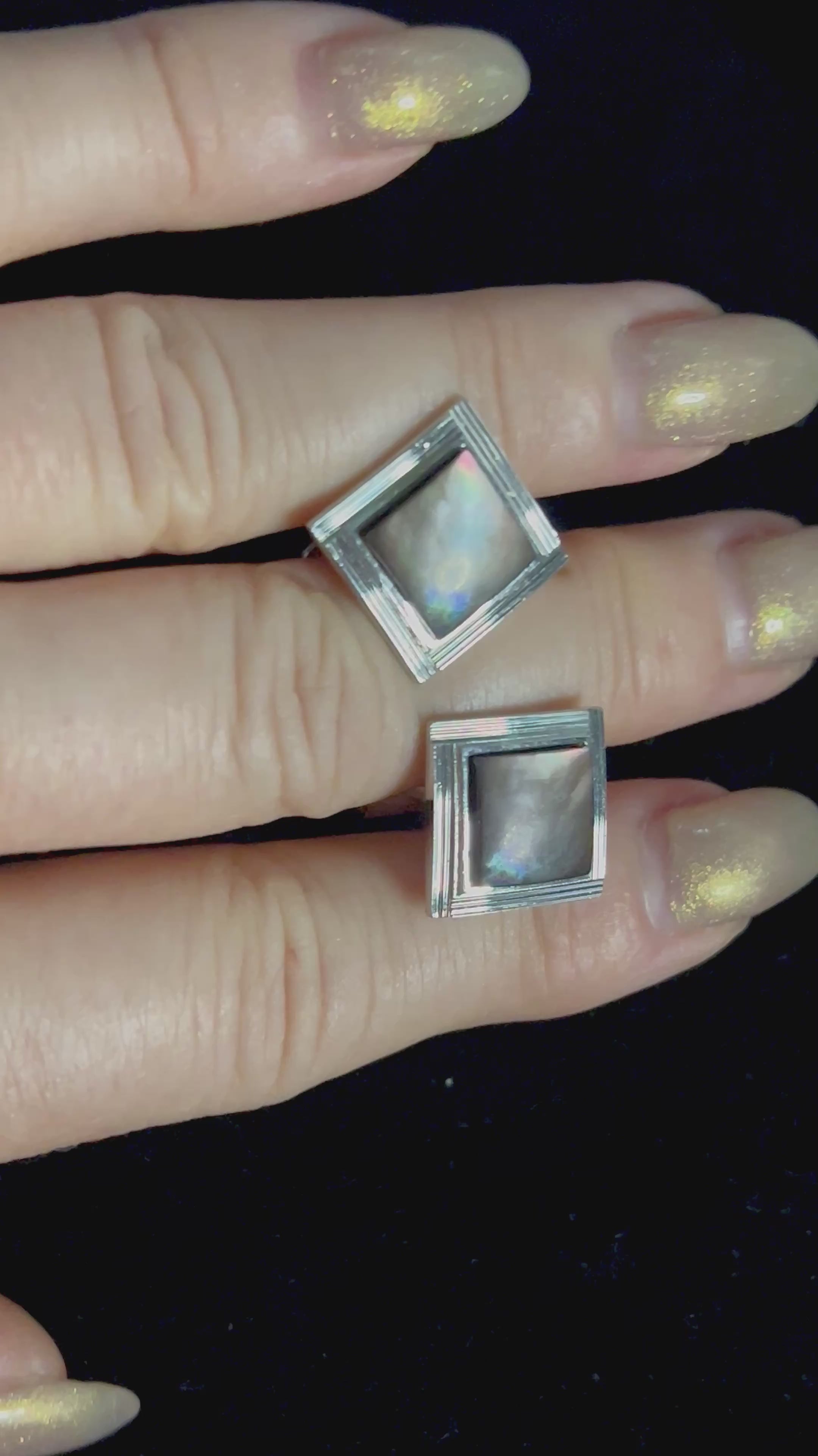 Dark mother-of-pearl square cufflinks silver plated