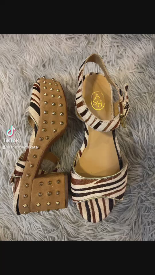 ASH — platform sandals with studs, pony hair